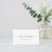 Classy Script Calligraphy Minimal White Business Card (Standing Front)