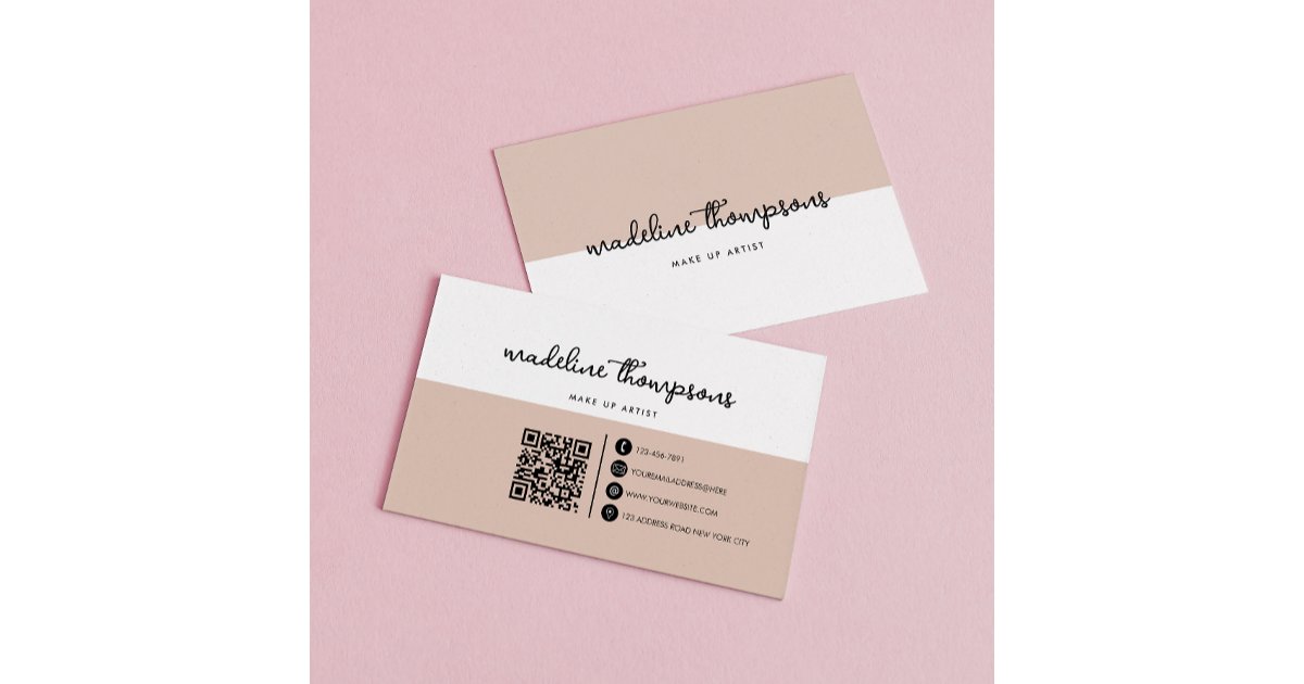 Classy Code Classy Script Dual Tone Beige White Script QR Code Business Card | Zazzle