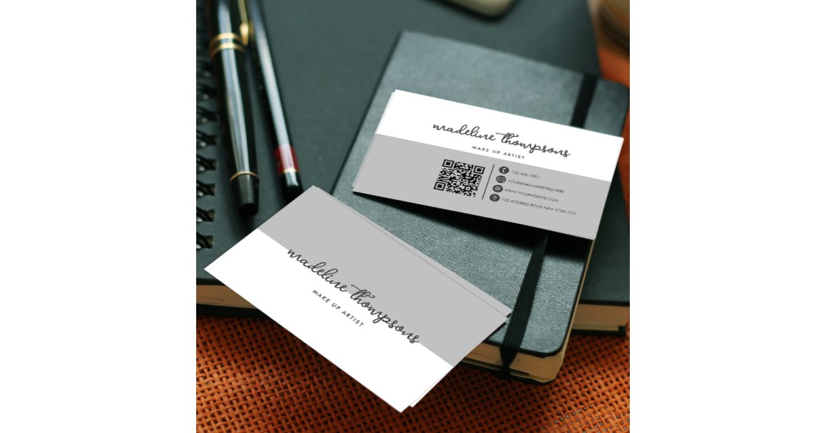 Answer Booklet Script Qr Code Photo Classy Script Dual Tone Silver Gray Script QR Code Business Card | Zazzle
