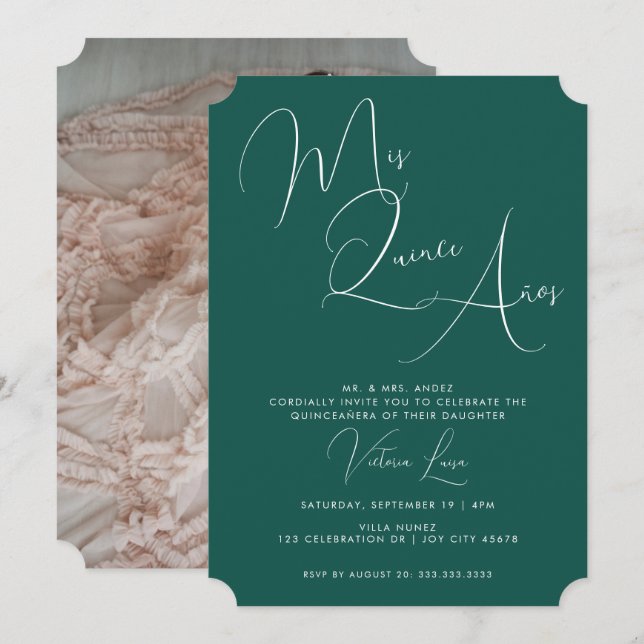 Classy Script Emerald Green Birthday quinceañera  Invitation (Front/Back)