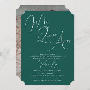 Classy Script Emerald Green Birthday quinceañera Invitation