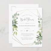 Classy Script Geometric Greenery Bridal Shower Invitation Postcard (Front/Back)