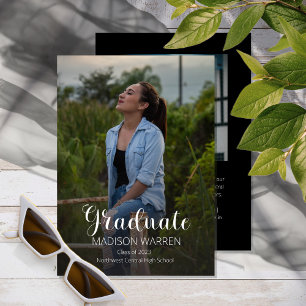 Classy Script Graduate Two Photo Graduation Black Invitation