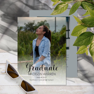 Classy Script Graduate Two Photo Graduation Gray Invitation