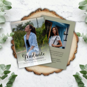 Classy Script Graduate Two Photo Sage Graduation Announcement
