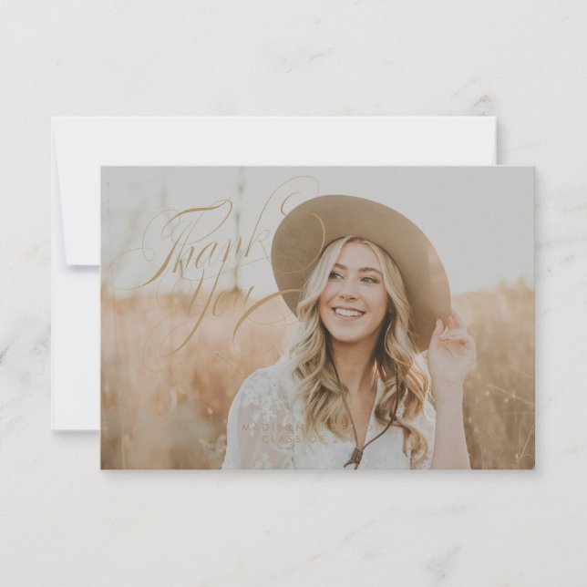Classy Script Graduation Thank You Card (Front)