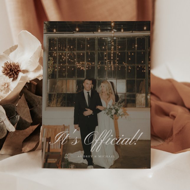 Classy Script 'It's Official' Wedding Elopement Announcement (Creator Uploaded)