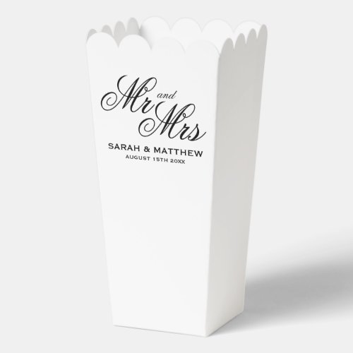 Classy script Mr and Mrs wedding party popcorn Favor Boxes