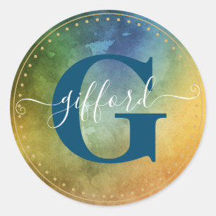 Classy Script Name with Intial Rainbow Color Classic Round Sticker