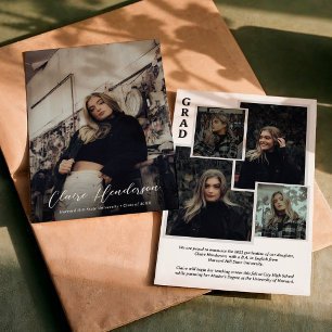 Classy Script Overlay Photo Collage Graduation Announcement