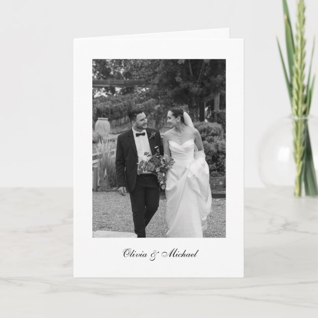 Classy Script Photo Folded Wedding Thank You Card (Front)