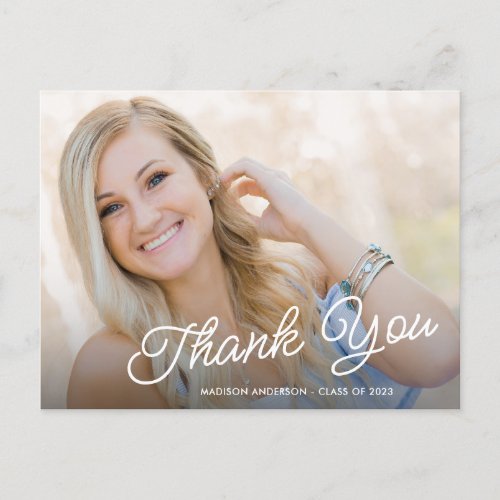 Classy Script Photo Graduation Thank You Postcard