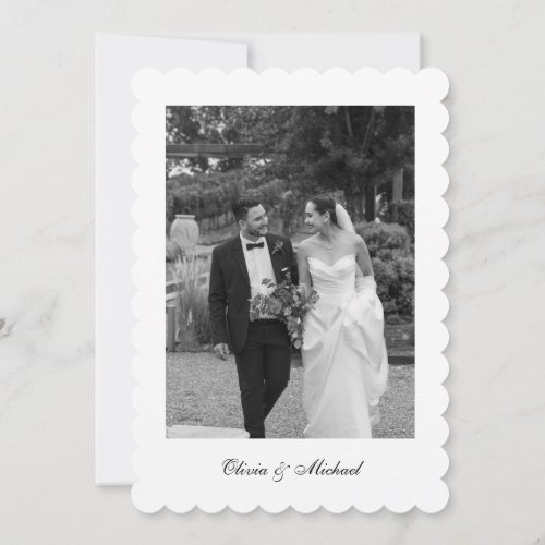Classy Script Photo Wedding Scalloped Thank You Card