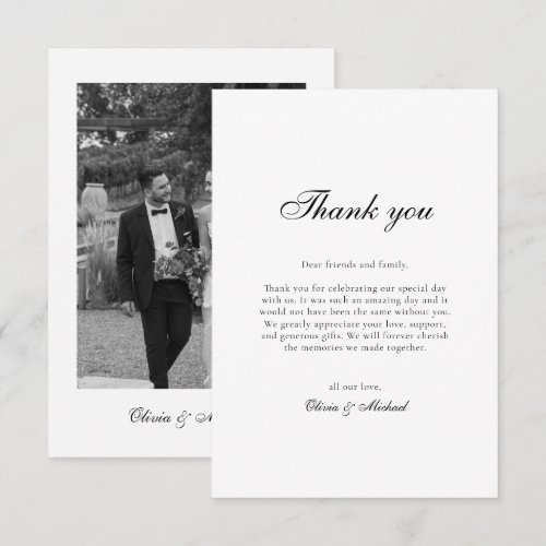 Classy Script Photo Wedding Thank You Card