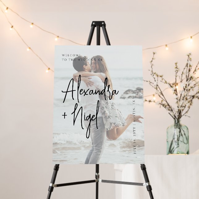 Classy Script Photo Wedding Welcome Sign (In Situ (Stand))