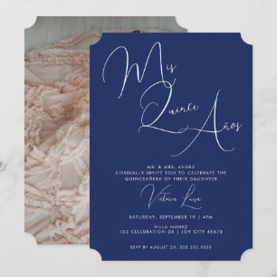 Classy Script Royal Blue Birthday quinceañera Invitation