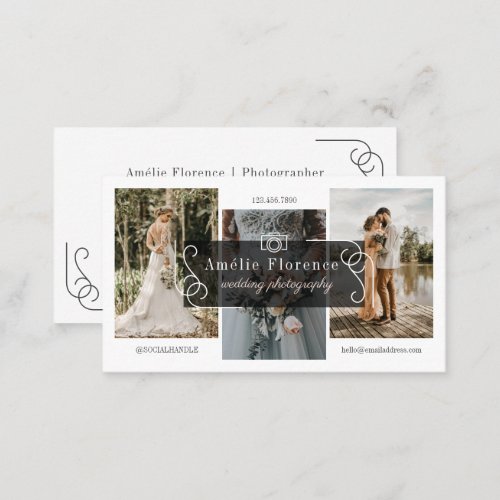 Classy Scroll Black Nameplate Wedding Photographer Business Card
