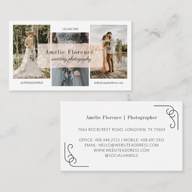 Classy Scroll Pink Nameplate Wedding Photographer Business Card (Front/Back)