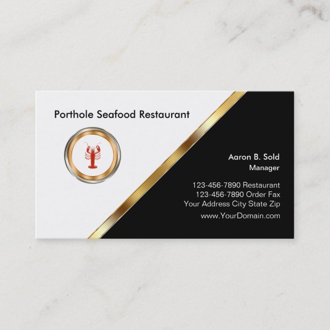 Classy Seafood Restaurant Business Card (Front)