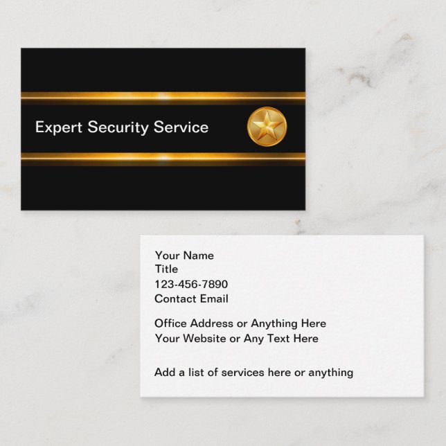 Classy Security Services Modern Business Cards (Front/Back)