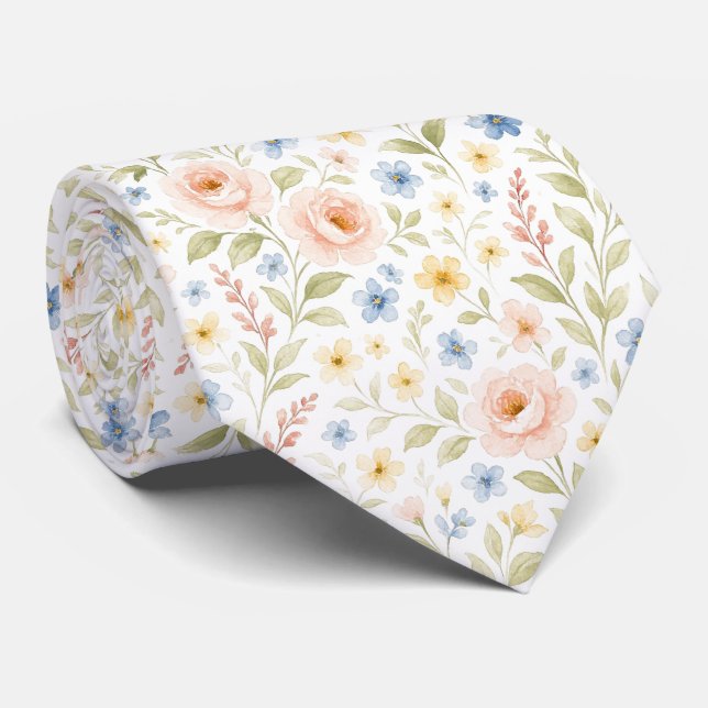 Classy Shabby Chic French Floral Art Pattern Neck Tie (Rolled)