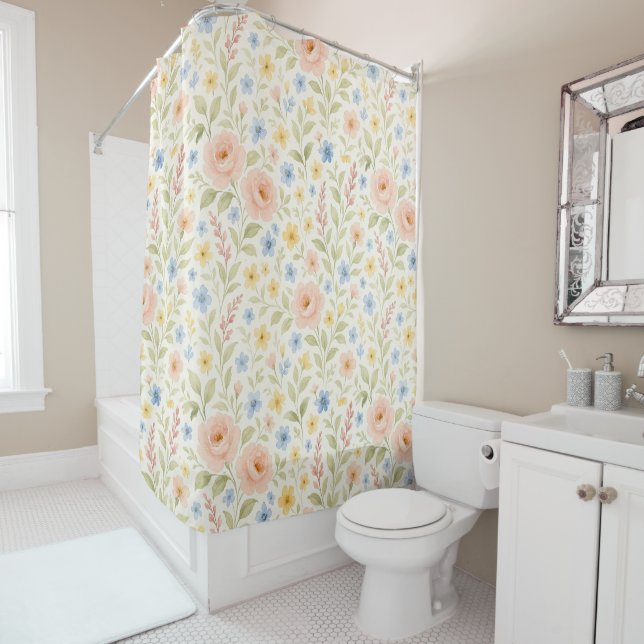 Classy Shabby Chic French Floral Art Pattern Shower Curtain (In Situ)