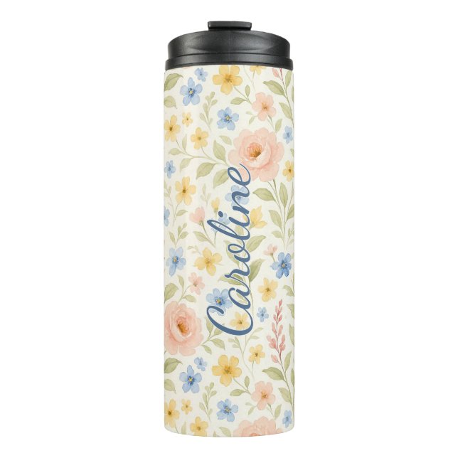 Classy Shabby Chic French Floral Art Pattern Thermal Tumbler (Front)