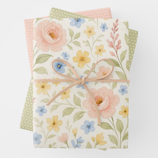 Classy Shabby Chic French Floral Art Pattern Wrapping Paper Sheets (In situ)