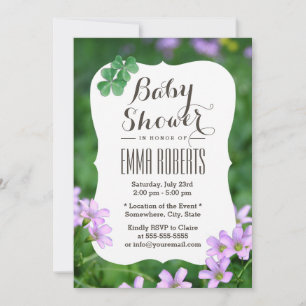 Classy Shamrock Flowers Baby Shower Invitation