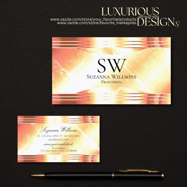 Classy Shimmery Rose Gold and Monogram Luxurious Business Card (Creator Uploaded)