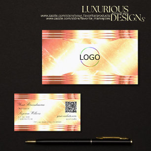 Classy Shimmery Rose Gold Logo QR Code Luxurious Business Card
