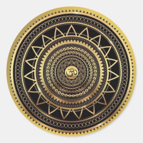 Classy Shiny Black  Gold OM Symbol Mandala Classic Round Sticker