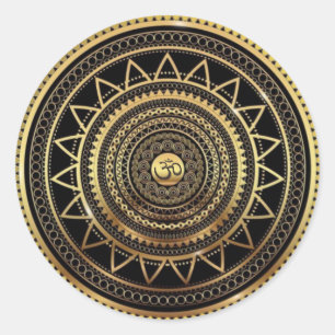 Classy Shiny Black & Gold OM Symbol Mandala Classic Round Sticker