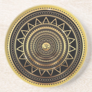 Classy Shiny Black & Gold OM Symbol Mandala Coaster