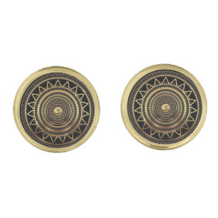 Classy Shiny Black & Gold OM Symbol Mandala Cufflinks