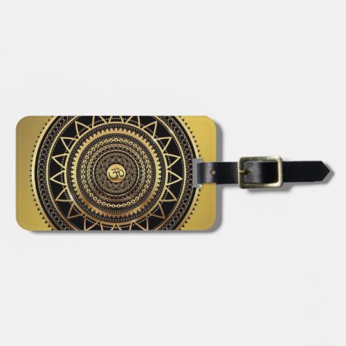 Classy Shiny Black  Gold OM Symbol Mandala Luggage Tag