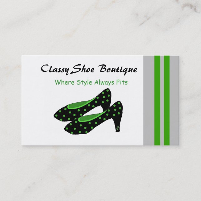 Classy Shoe Boutique - Black and Green Business Card (Front)