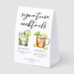 Classy Signature Cocktails Wedding Menu Paper Table Tent
