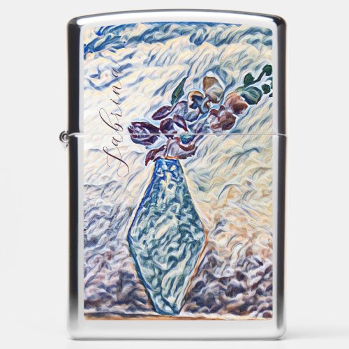 Classy Signature Textured Floral Vase Illustration Zippo Lighter