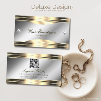 Classy Silver and Gold Shiny Diamonds with QR Code Business Card