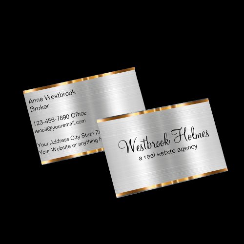 Classy Silver And Gold Tone Real Estate Business Card
