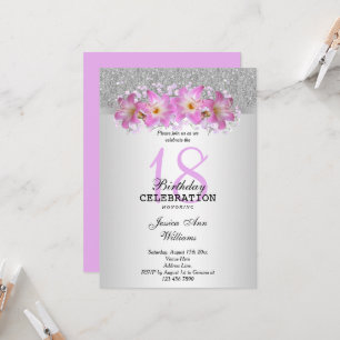 Classy Silver & Belladonna Lilies 18th Birthday Invitation