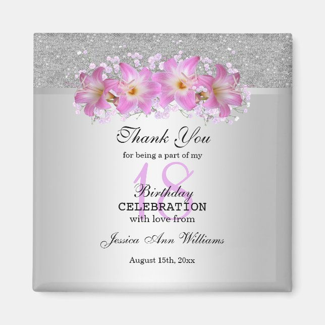 Classy Silver & Belladonna Lilies 18th Birthday  Magnet (Front)
