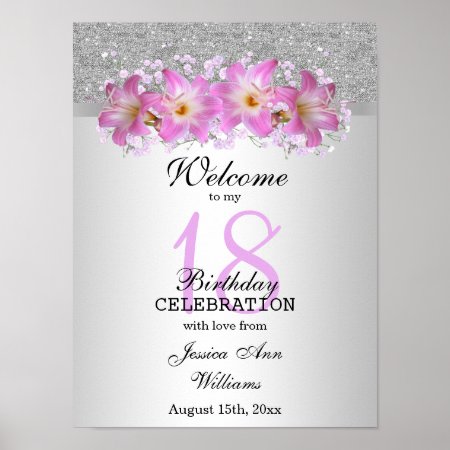 Classy Silver & Belladonna Lilies 18th Birthday    Poster