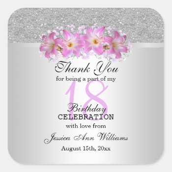 Classy Silver & Belladonna Lilies 18th Birthday Square Sticker by shm_graphics at Zazzle