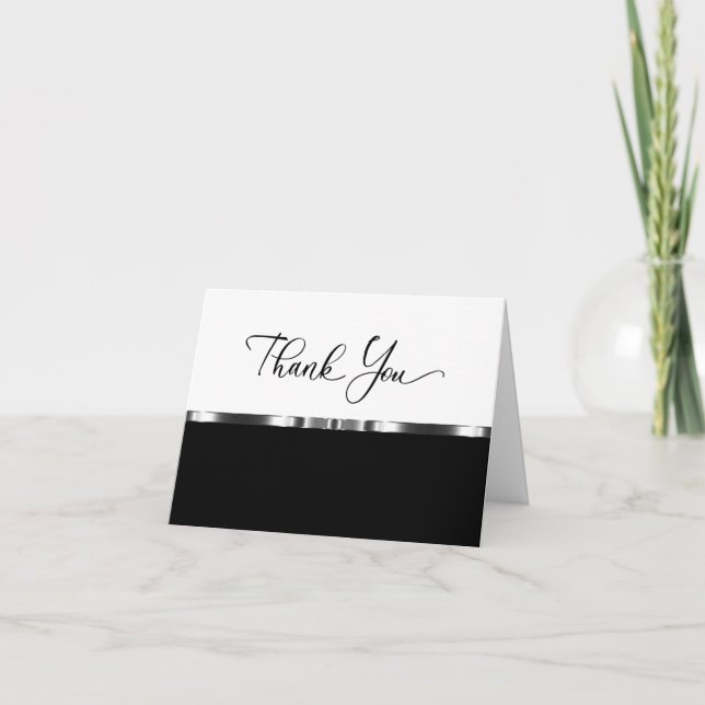 Classy Silver Black And White Thank You Cards (Front)