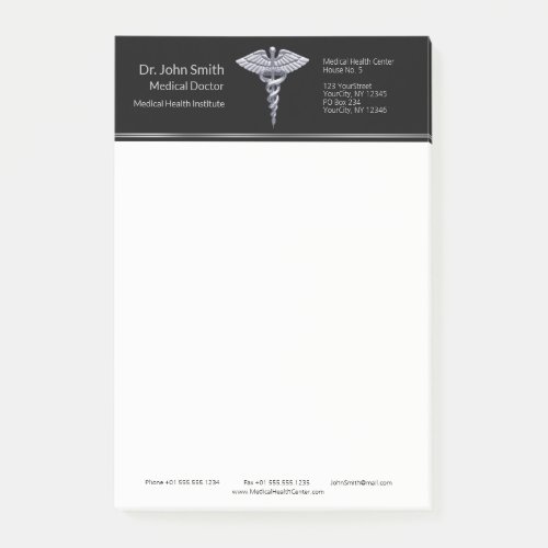 Classy Silver Caduceus Medical on Black Post_it Notes