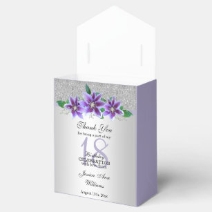Classy Silver & Clematis Flowers 18th Birthday   Favor Boxes