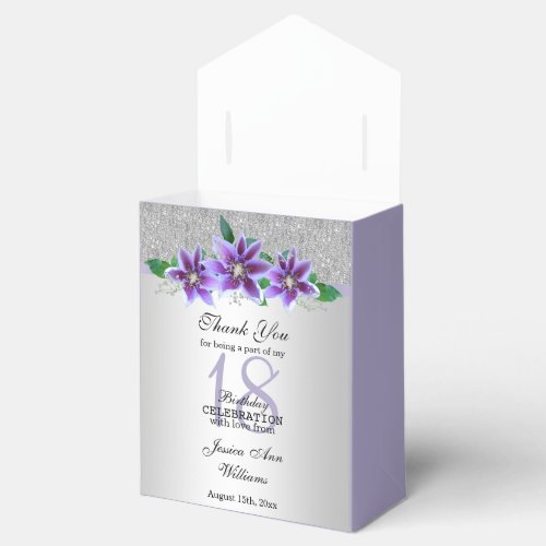 Classy Silver  Clematis Flowers 18th Birthday   Favor Boxes