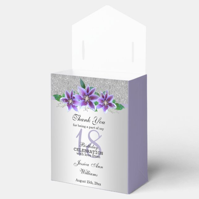 Classy Silver & Clematis Flowers 18th Birthday   Favor Boxes (Opened)